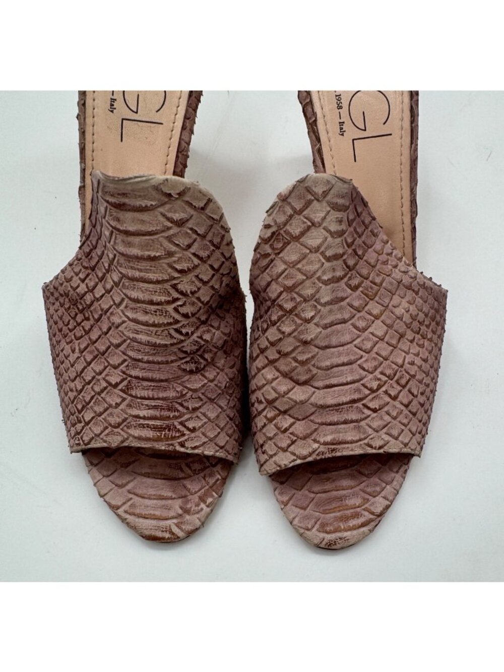 AGL Dea Womens Croc-Embossed Leather Mule Heels Size 9.5 / 39.5 Made In Italy - Picture 3 of 12